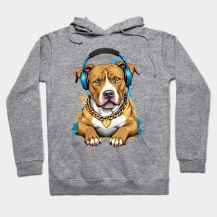 Funny Pitbull With Headphones Color Splash Design Hoodie